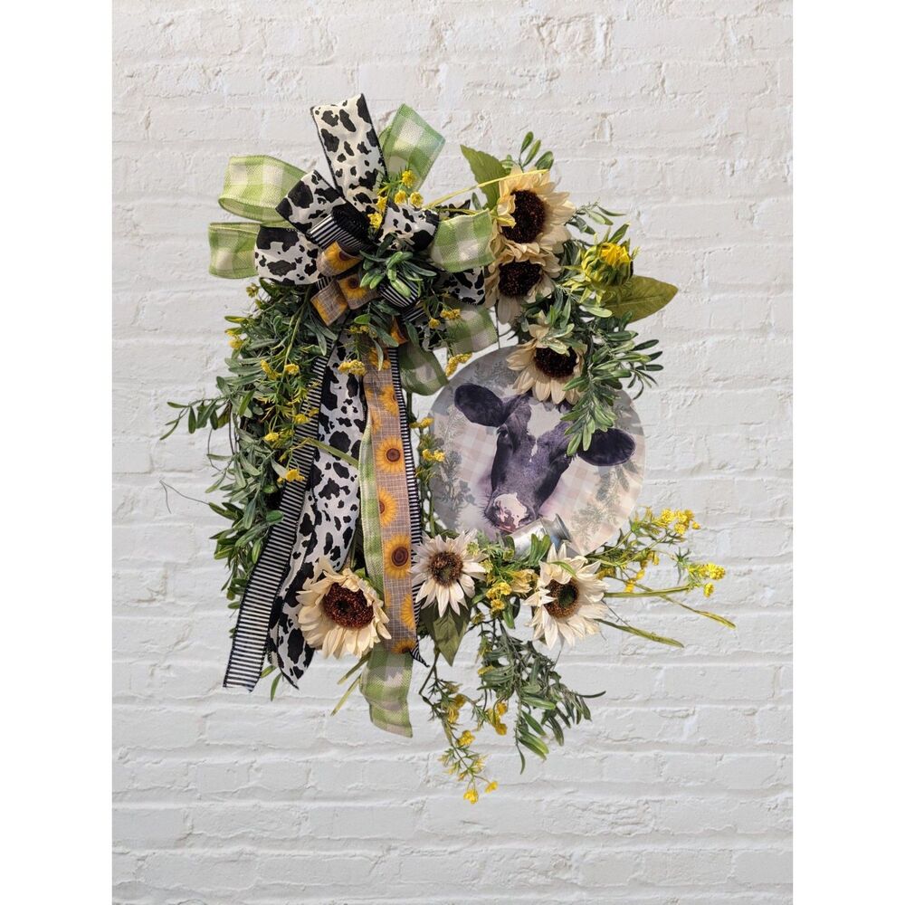 Custom Made  Cow with milk can on a grapevine wreath form